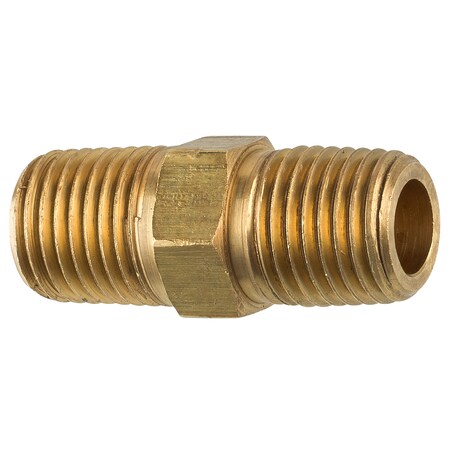Ags Brass Hex Nipple, 1-3/8 Length, Male (1/4-18 NPT), 1/bag PTF-64B